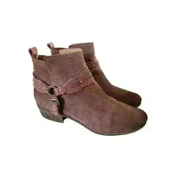 Zodiac Womens Suede Ankle Boots Side Zip Buckle Studded Low Heel Brown Size 11 - Picture 1 of 10